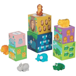Pyramida z kartónu - Safari, 6 kostek + zvířátka (2Kids Toys)