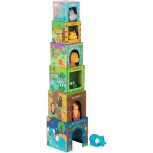 Pyramida z kartónu - Safari, 6 kostek + zvířátka (2Kids Toys)