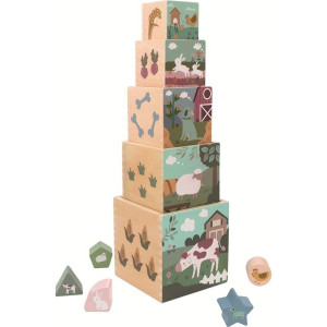 Pyramida - Věž z 5 kostek, Farma dřevěná (2Kids Toys)