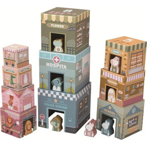 Pyramida z kartónu - City, 10 kostek + zvířátka (2Kids Toys)