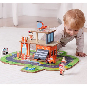 Hasičská stanice - Dřevěná Hasiči 2v1 (2Kids Toys)