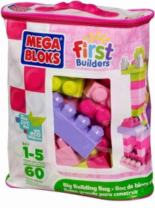 Mega Bloks - Kostky maxi v tašce (růžové), 60ks