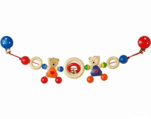 Řetěz do kočárku dřevěný - 2 medvídci se srdíčky (Heimess)