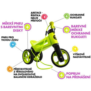 Odrážedlo - FUNNY WHEELS Rider SuperSport 2v1 zelené s popruhem a tichými koly