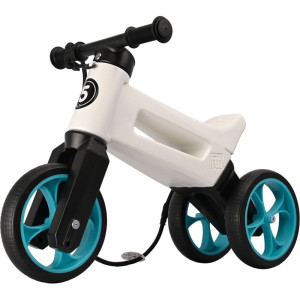 Odrážedlo - FUNNY WHEELS Rider SuperSport 2v1 bílé/tyrkysové s popruhem a tichými koly
