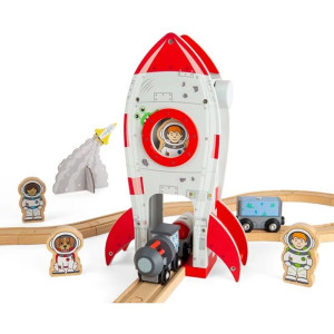 Vláčkodráha budova - Vesmírná raketa s výtahem (Bigjigs)