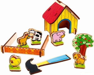 Farma - Stodola se zvířátky, 3D puzzle na desce (Legler)