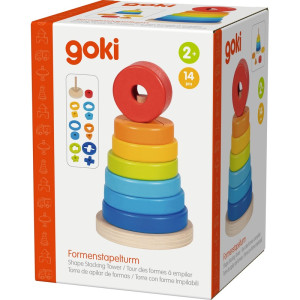 Skládačka - Nasazování na tyč, Věž s tvary (Goki)