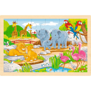 Puzzle na desce - Oboustranné, Farma a ZOO, 24 ks (Goki)