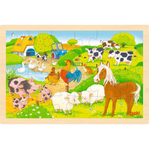 Puzzle na desce - Oboustranné, Farma a ZOO, 24 ks (Goki)