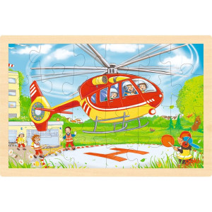 Puzzle na desce - Oboustranné, Vrtulník a hasiči, 24 ks (Goki)