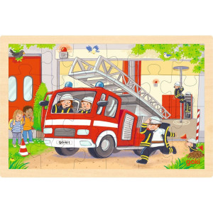 Puzzle na desce - Oboustranné, Vrtulník a hasiči, 24 ks (Goki)