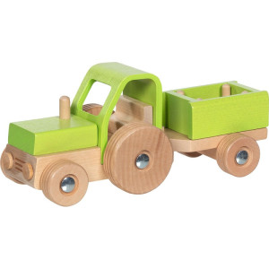 Auto - Dřevěný traktor s valníkem zelený (Goki)