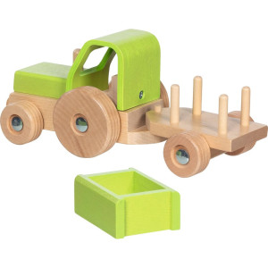 Auto - Dřevěný traktor s valníkem zelený (Goki)