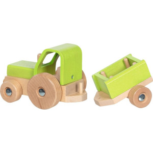 Auto - Dřevěný traktor s valníkem zelený (Goki)