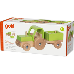 Auto - Dřevěný traktor s valníkem zelený (Goki)