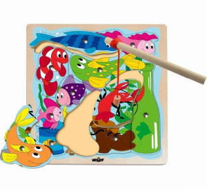 Magnetický rybolov - Puzzle na desce, Rybník (Woody)