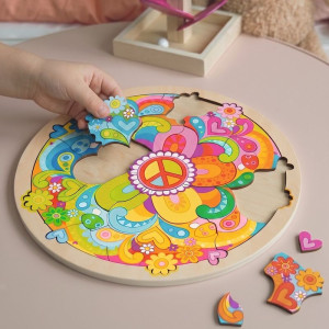 Hlavolam dřevěný - Puzzle na desce, Mandala Flower Power (Goki)