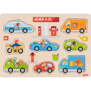 Puzzle vkládací - Čerpací stanice dřevěné, 8ks (Goki)