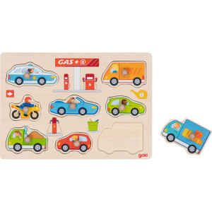 Puzzle vkládací - Čerpací stanice dřevěné, 8ks (Goki)