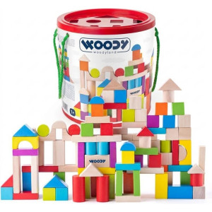Kostky - Barevné/natur v kyblíku, Vhazovačka, 100ks (Woody)