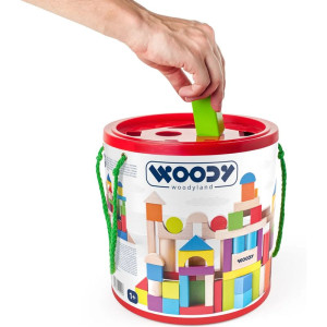Kostky - Barevné/natur v kyblíku, Vhazovačka, 100ks (Woody)