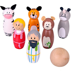 Kuželky dětské - Dřevěné malé, Noe a zvířátka (Bigjigs)