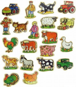 Magnetky - Na farmě dřevěné, 20ks (Bigjigs)