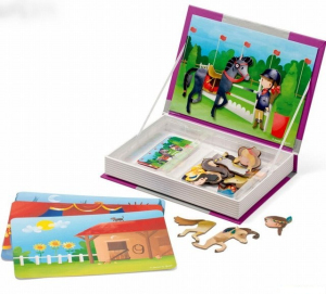 Puzzle magnetické - Kniha, Koně a jezdci (Janod)