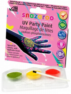 Snazaroo - Sada 3 barev svítící pod UV světlem