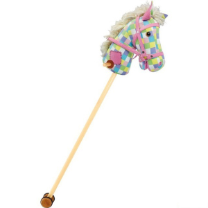 Koňská hlava na tyči - Károvaná pastelová (Bigjigs)