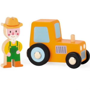 Auto - Set dřevěný, Traktor s farmářem (Janod)