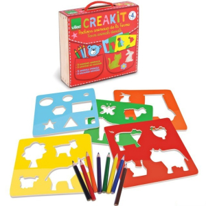 Kreslení - Šablony + pastelky, Zvířata a tvary (Vilac)