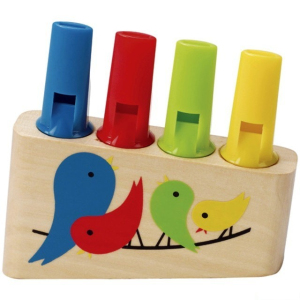Hudba - Píšťalka, Dřevěná 4 tónová s ptáčky (Hape)