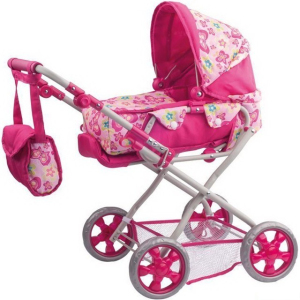 Kočárek pro panenky - Skládací růžový menší (Woody)