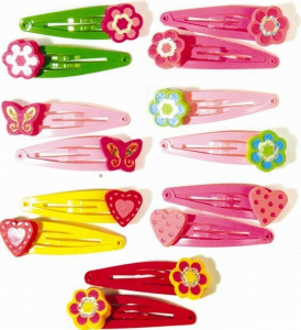 Dřevěná bižuterie - Sponky vlasové, Květy a srdce, Set 14ks (Woody)