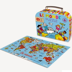 Puzzle dřevěné - Mapa světa v kufříku, 150ks (Vilac)