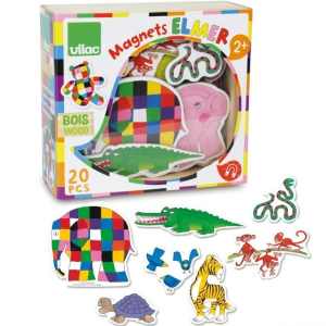 Magnetky - Slon Elmer dřevěné, 20ks (Vilac)