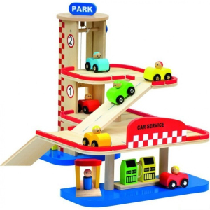 Garáž dřevěná - 2 podlaží + 6 autíček (Bino)