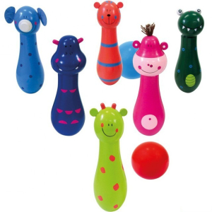 Kuželky dětské - Dřevěné, Zvířátka set 6+2 (Bino)