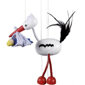 Loutka marioneta - Čáp s miminkem (Goki)