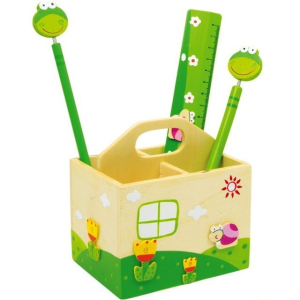 Psací potřeby - Sada žabka, Stojánek na tužky s příslušenstvím (Legler)