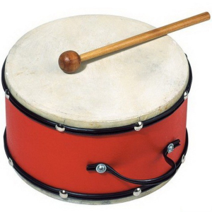Hudba - Buben dřevěný červený, kůže, 18cm (Goki)