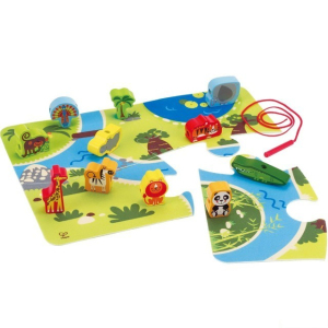 Navlékání tvarů - Hrací set s podložkou, Safari (Hape)