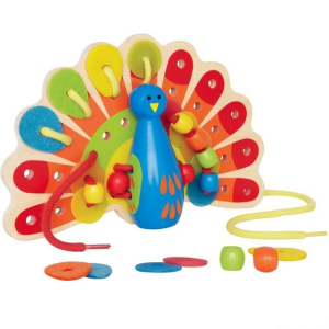 Šití - Kreativní hračka, Šněrovací dřevěný páv (Hape)