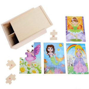 Puzzle dřevěné - V krabičce, Dívky 4v1, 48ks (Small foot)