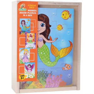 Puzzle dřevěné - V krabičce, Dívky 4v1, 48ks (Small foot)