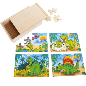 Puzzle dřevěné - V krabičce, Dinosauři 4v1, 48ks (Small foot)