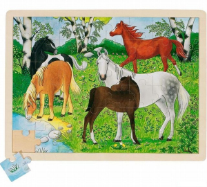 Puzzle na desce - Velké A3, Koně, 48ks (Goki)