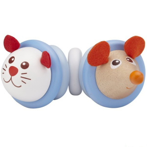 Chrastítko - Hračka do ruky, Kočka s myší dřevěné (Wonderworld)